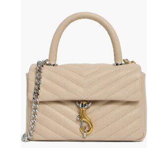 Rebecca Minkoff Edie Quilted Leather Top Handle Satchel Off White Cream Tan